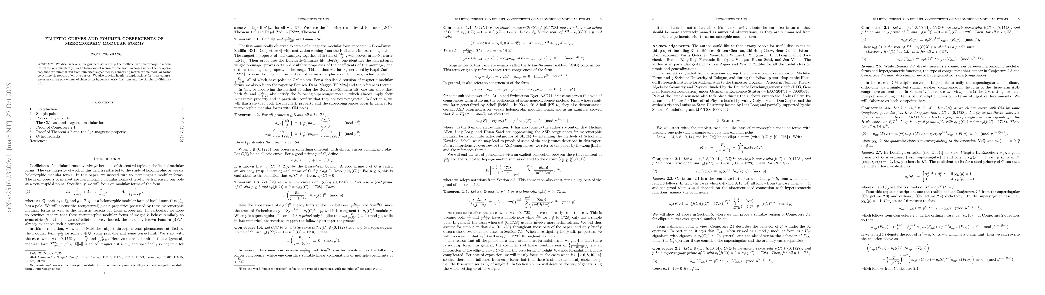 Thumbnail for Elliptic curves and Fourier coefficients of meromorphic modular forms