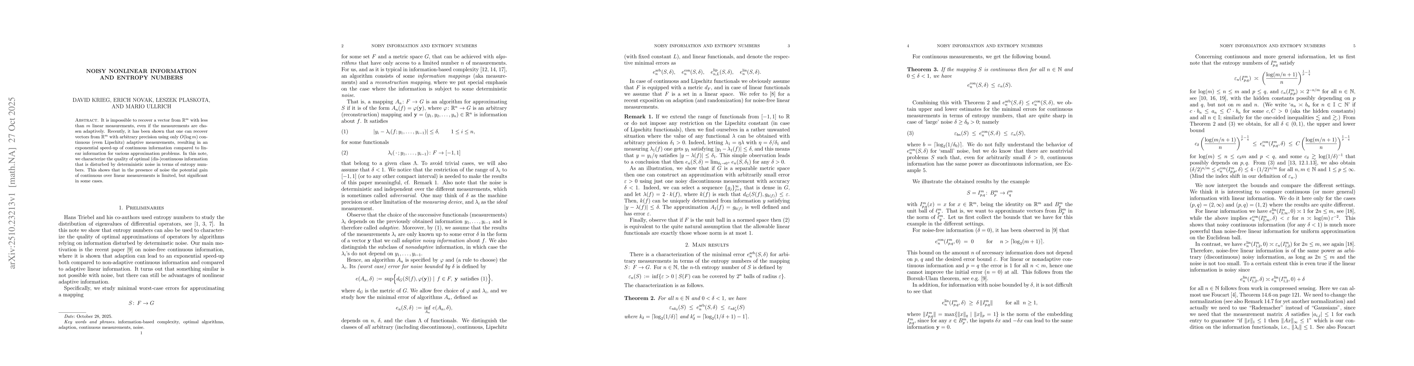 Thumbnail for Noisy nonlinear information and entropy numbers