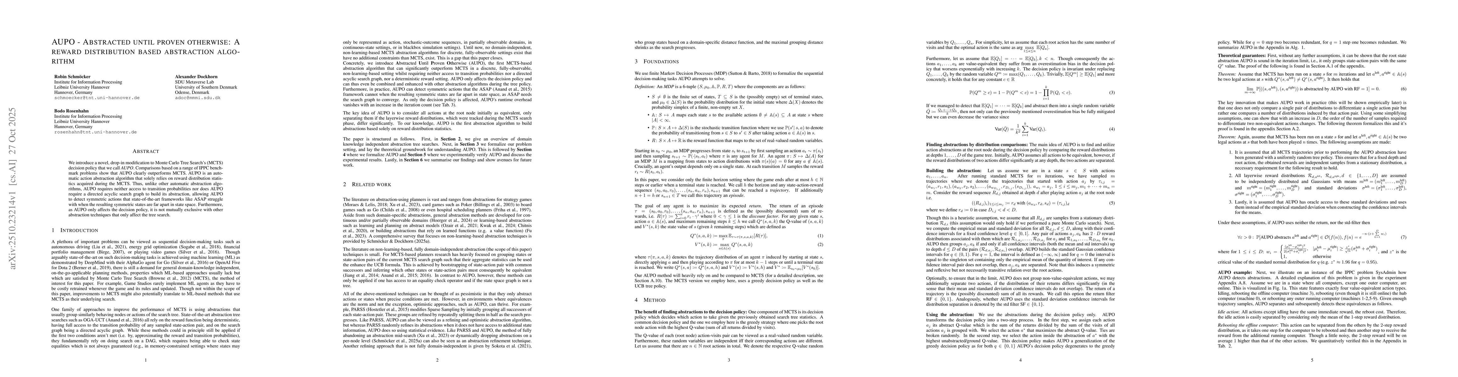 Thumbnail for AUPO -- Abstracted Until Proven Otherwise: A Reward Distribution Based
  Abstraction Algorithm