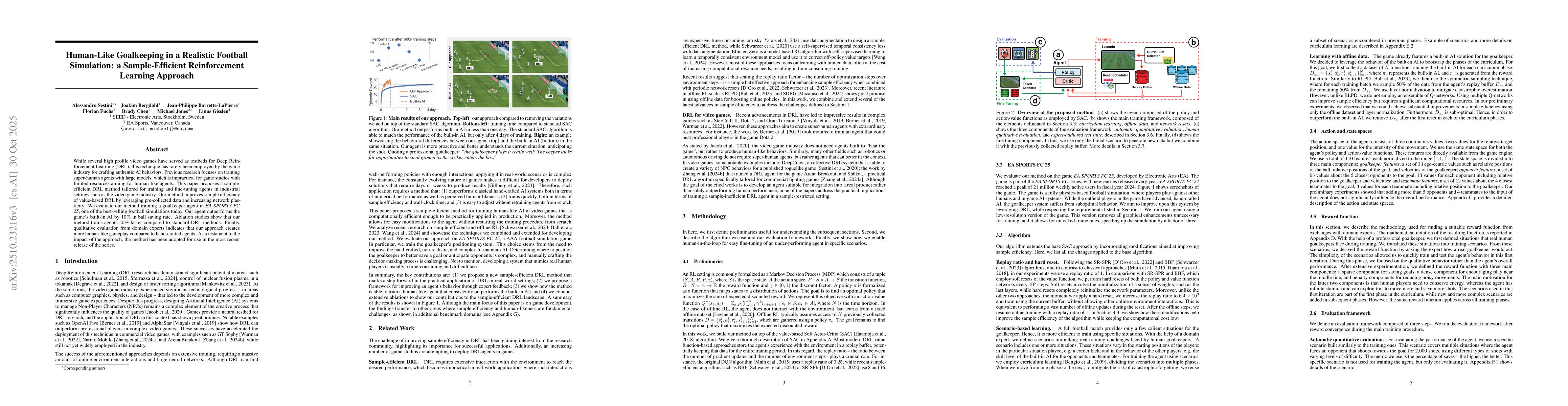 Thumbnail for Human-Like Goalkeeping in a Realistic Football Simulation: a
  Sample-Efficient Reinforcement Learning Approach