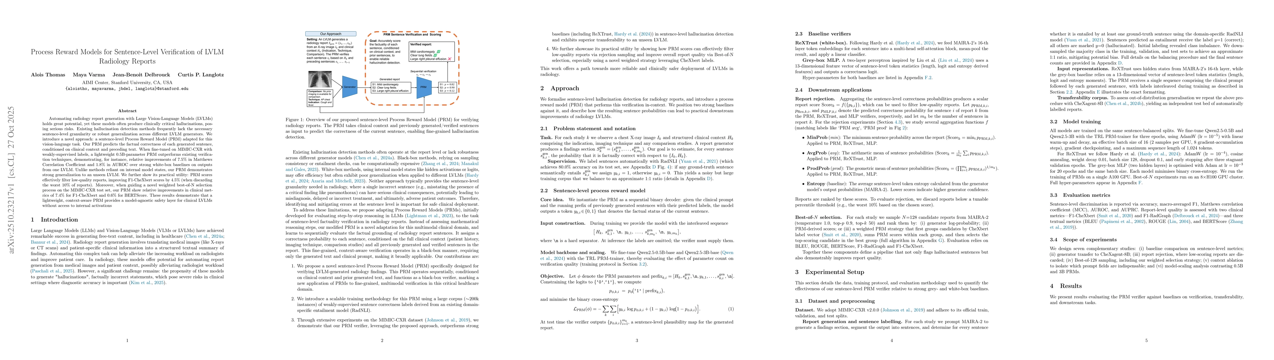 Thumbnail for Process Reward Models for Sentence-Level Verification of LVLM Radiology
  Reports