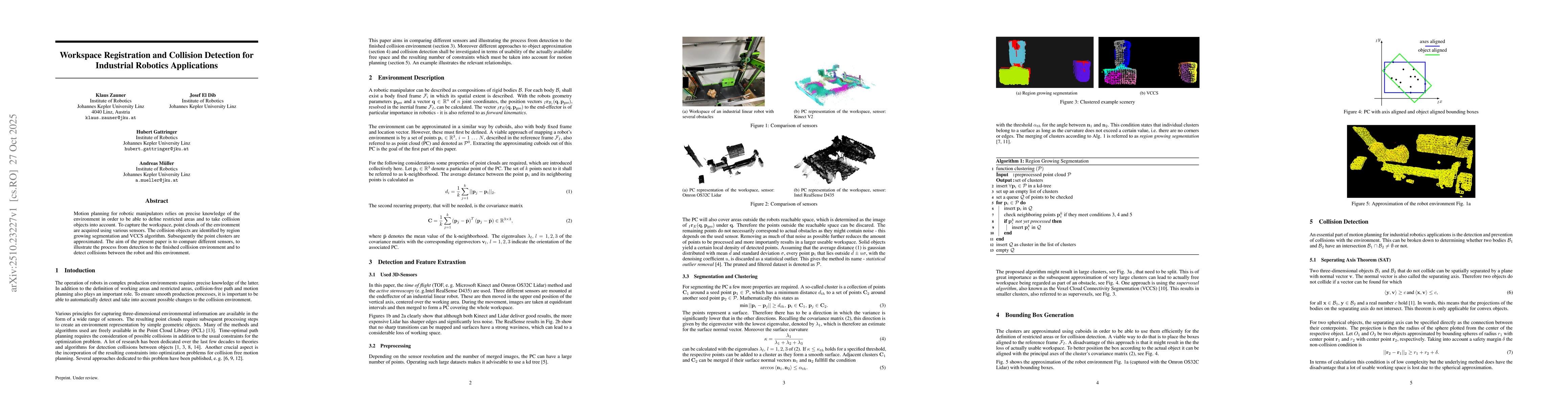 Thumbnail for Workspace Registration and Collision Detection for Industrial Robotics
  Applications