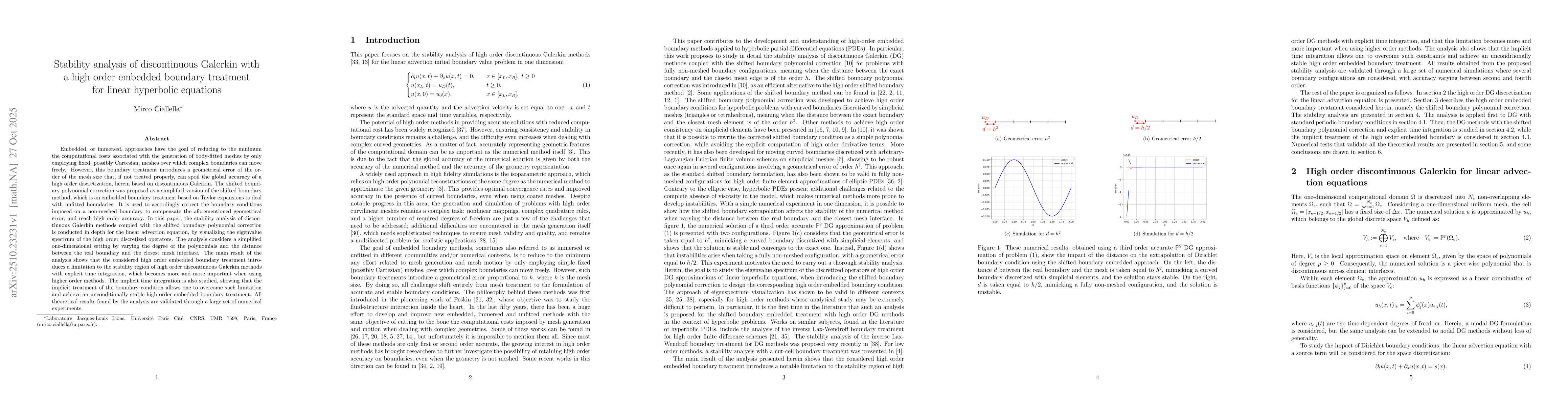 Thumbnail for Stability analysis of discontinuous Galerkin with a high order embedded
  boundary treatment for linear hyperbolic equations
