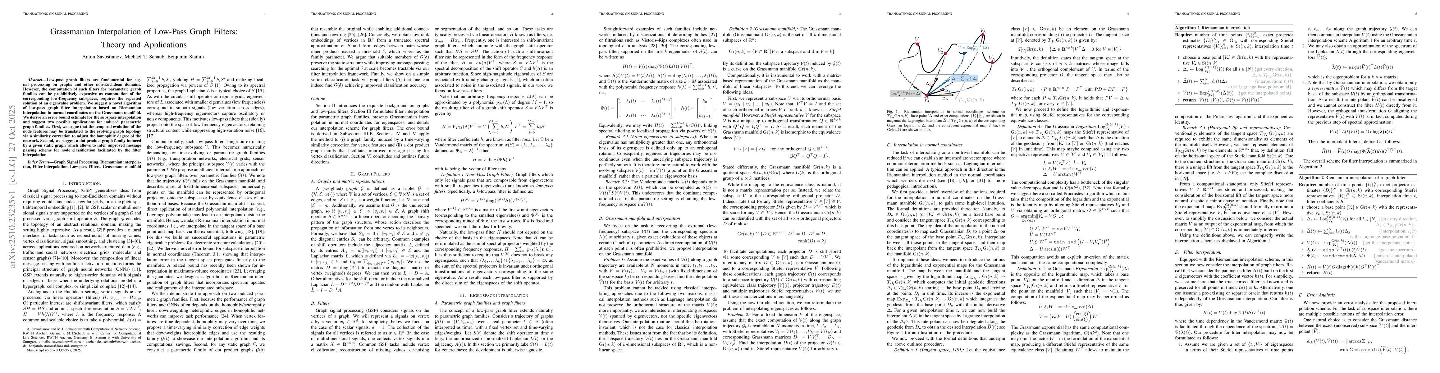 Thumbnail for Grassmanian Interpolation of Low-Pass Graph Filters: Theory and
  Applications