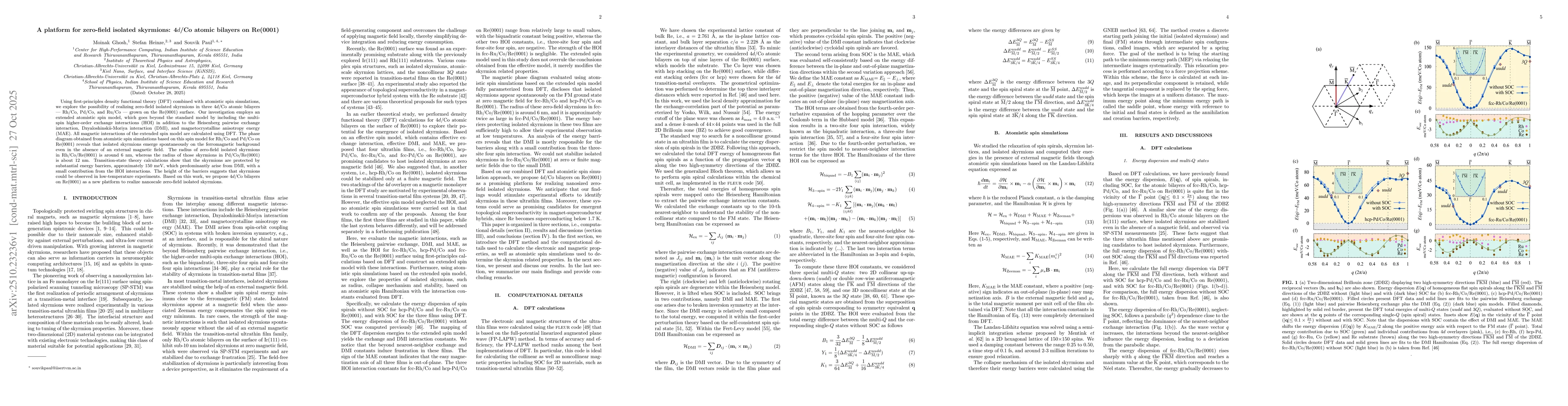 Thumbnail for A platform for zero-field isolated skyrmions: 4$d$/Co atomic bilayers on
  Re(0001)
