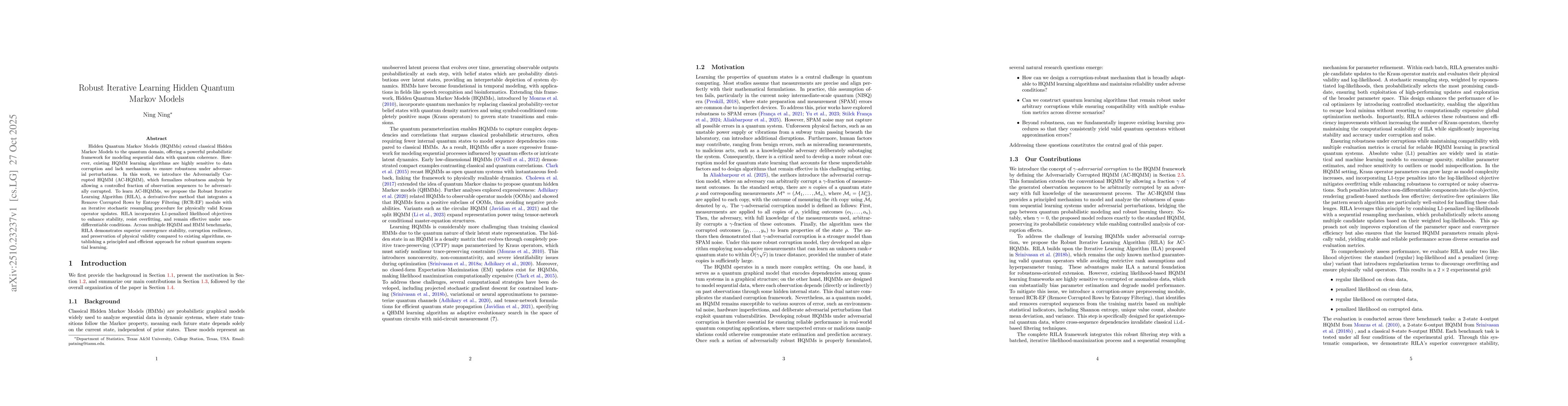 Thumbnail for Robust Iterative Learning Hidden Quantum Markov Models