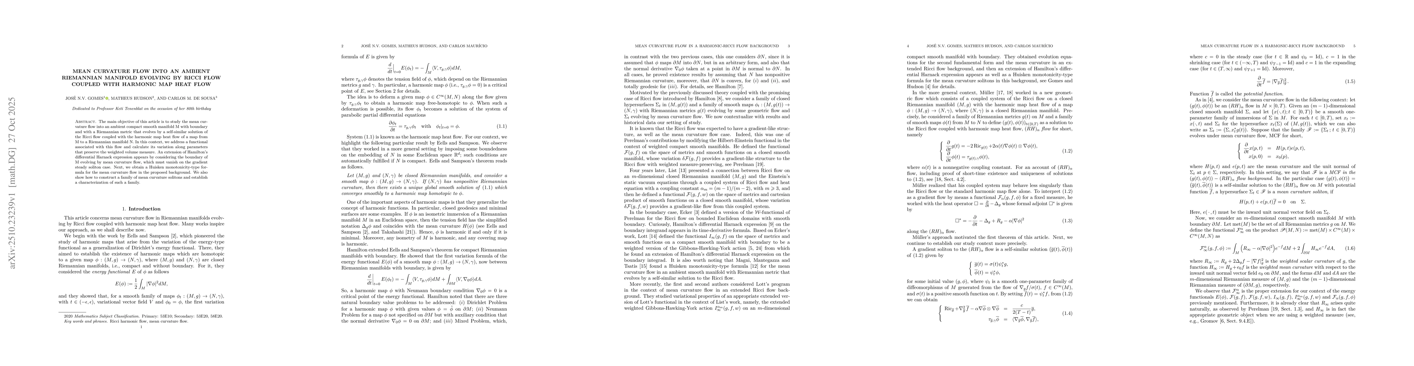 Thumbnail for Mean curvature flow into an ambient Riemannian manifold evolving by
  Ricci flow coupled with harmonic map heat flow