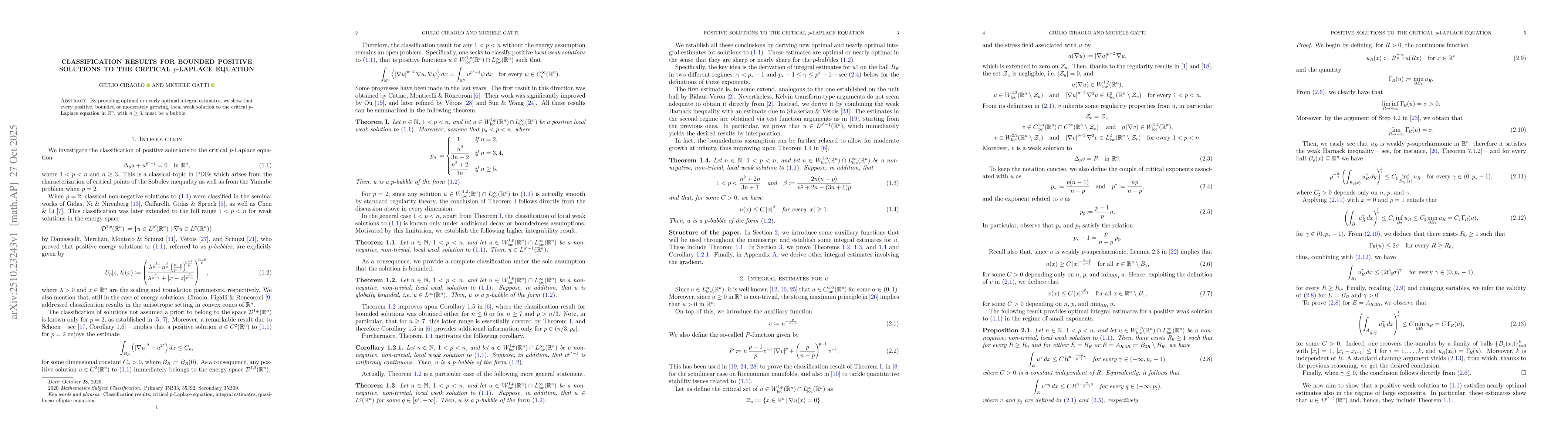 Thumbnail for Classification results for bounded positive solutions to the critical
  $p$-Laplace equation