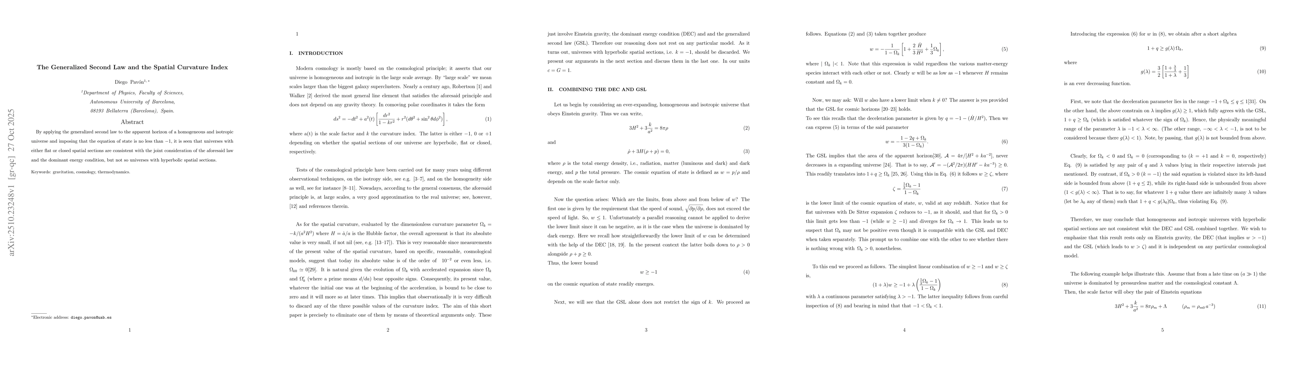 Thumbnail for The Generalized Second Law and the Spatial Curvature Index