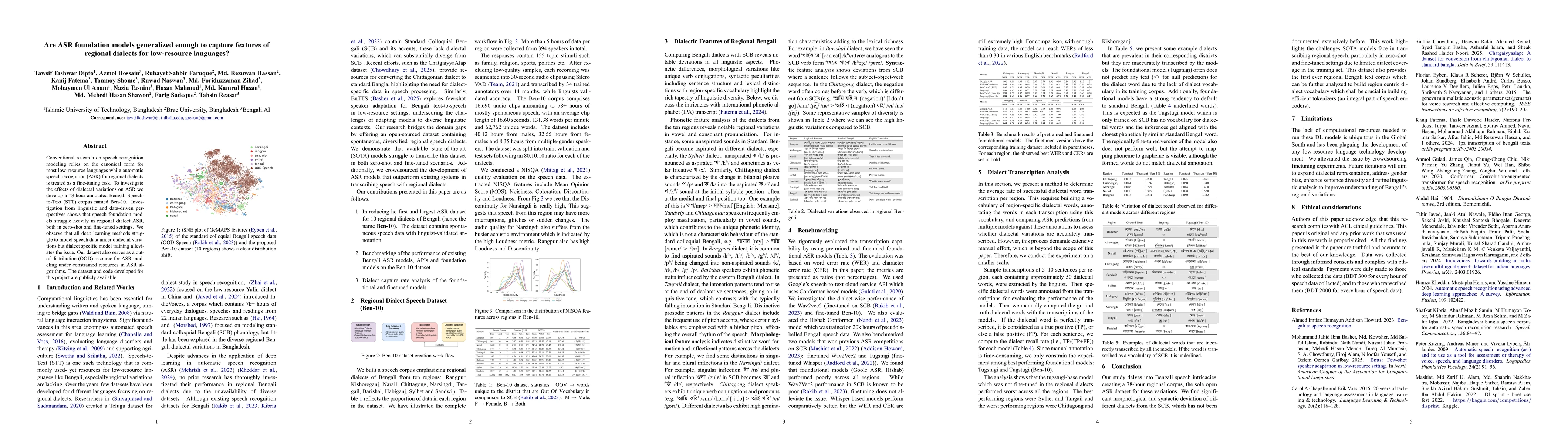 Thumbnail for Are ASR foundation models generalized enough to capture features of
  regional dialects for low-resource languages?