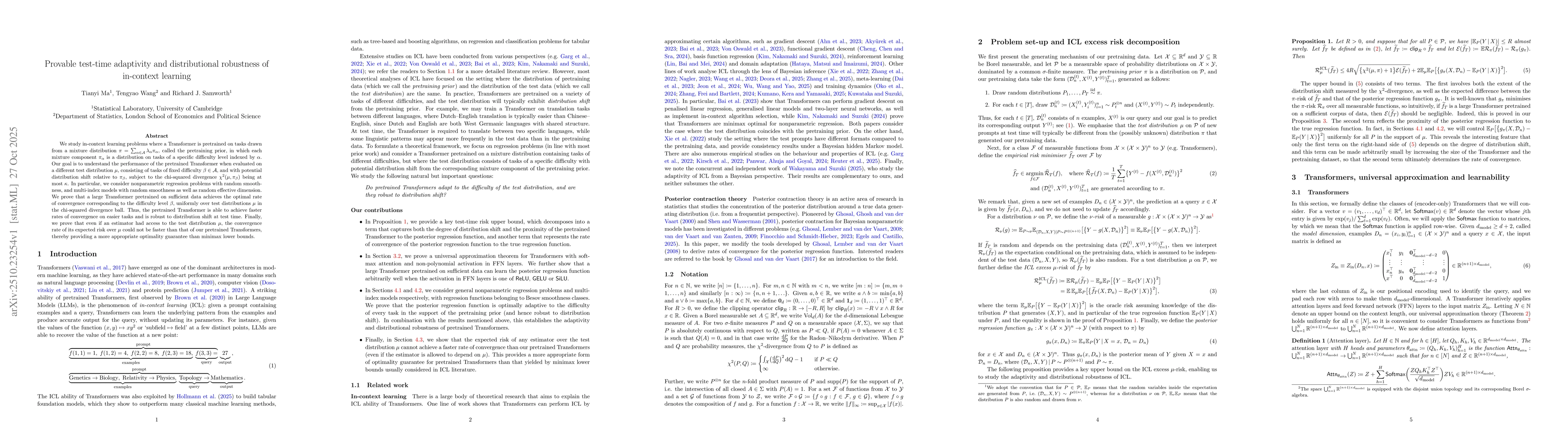 Thumbnail for Provable test-time adaptivity and distributional robustness of
  in-context learning