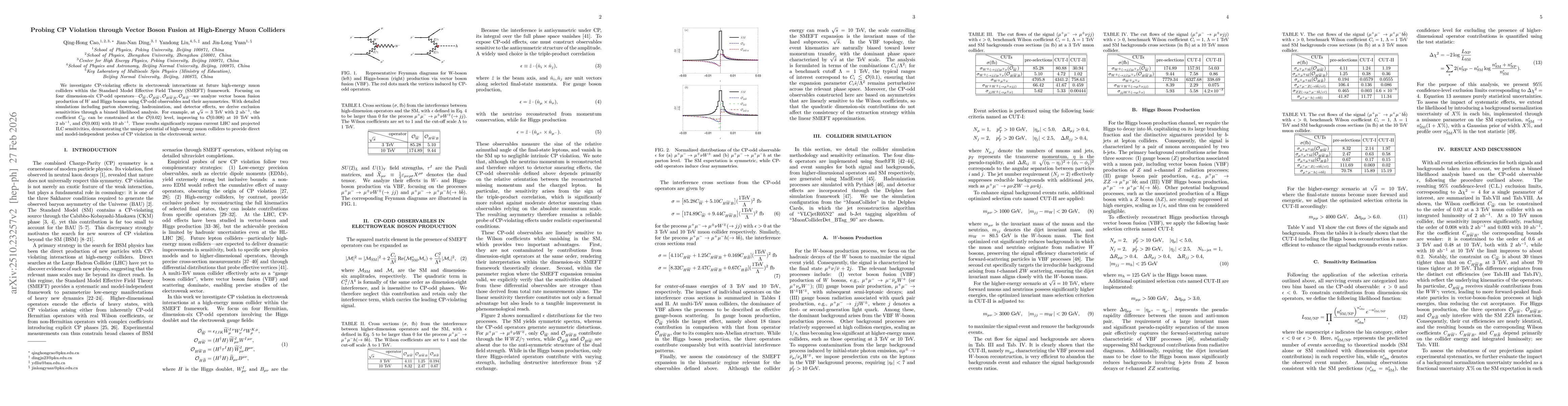 Thumbnail for Probing CP Violation through Vector Boson Fusion at High-Energy Muon
  Colliders