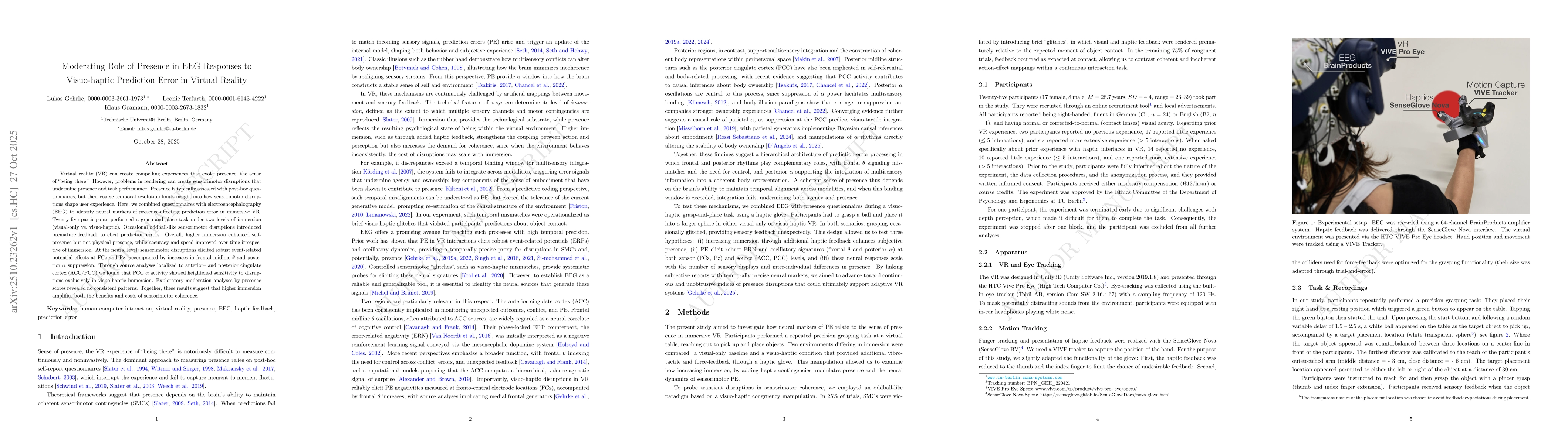 Thumbnail for Moderating Role of Presence in EEG Responses to Visuo-haptic Prediction
  Error in Virtual Reality