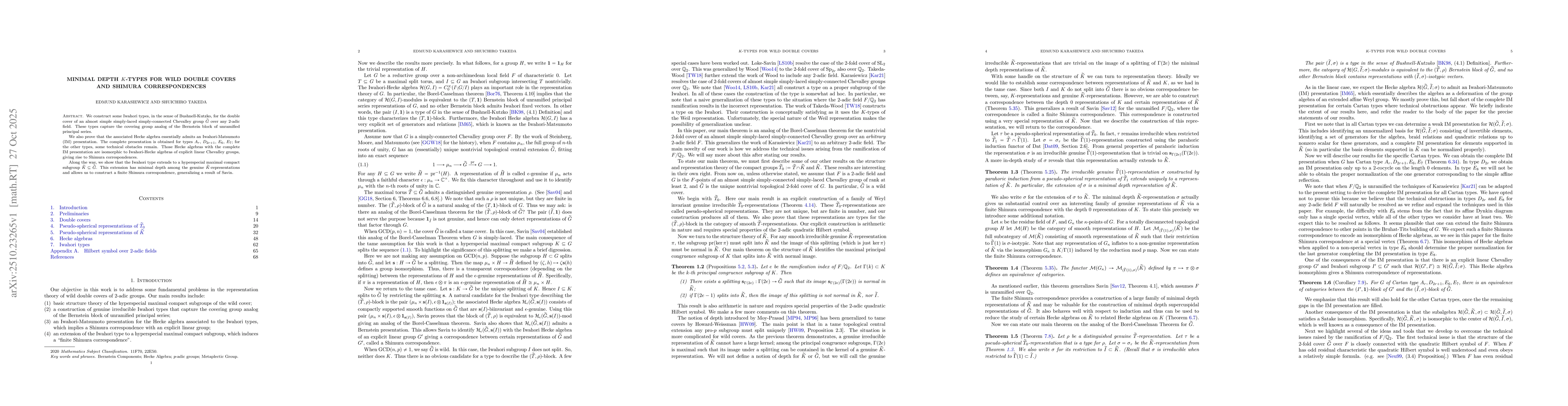 Thumbnail for Minimal depth $K$-types for wild double covers and Shimura
  correspondences