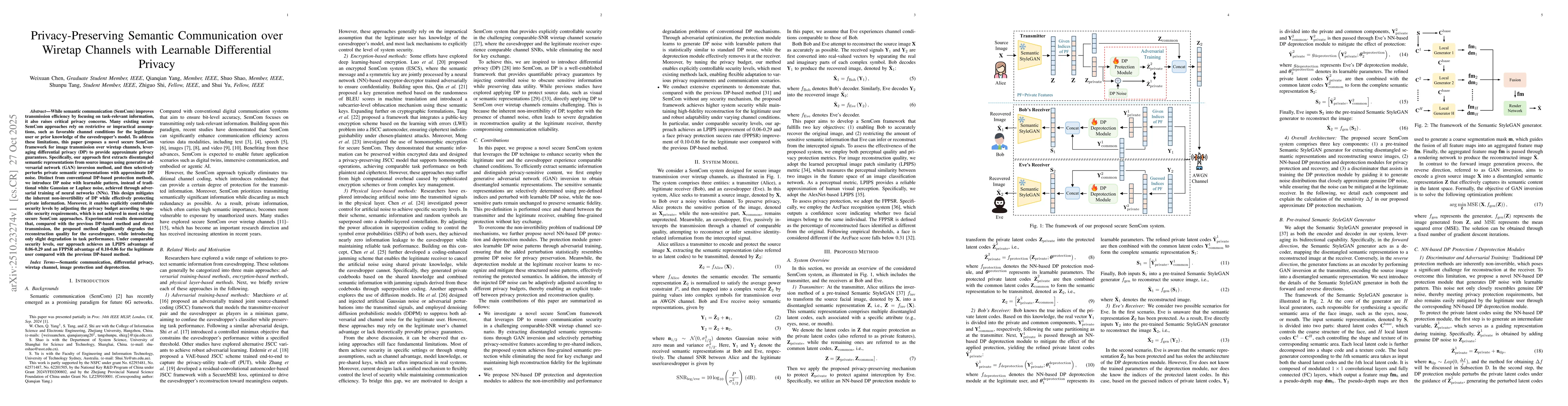 Thumbnail for Privacy-Preserving Semantic Communication over Wiretap Channels with
  Learnable Differential Privacy