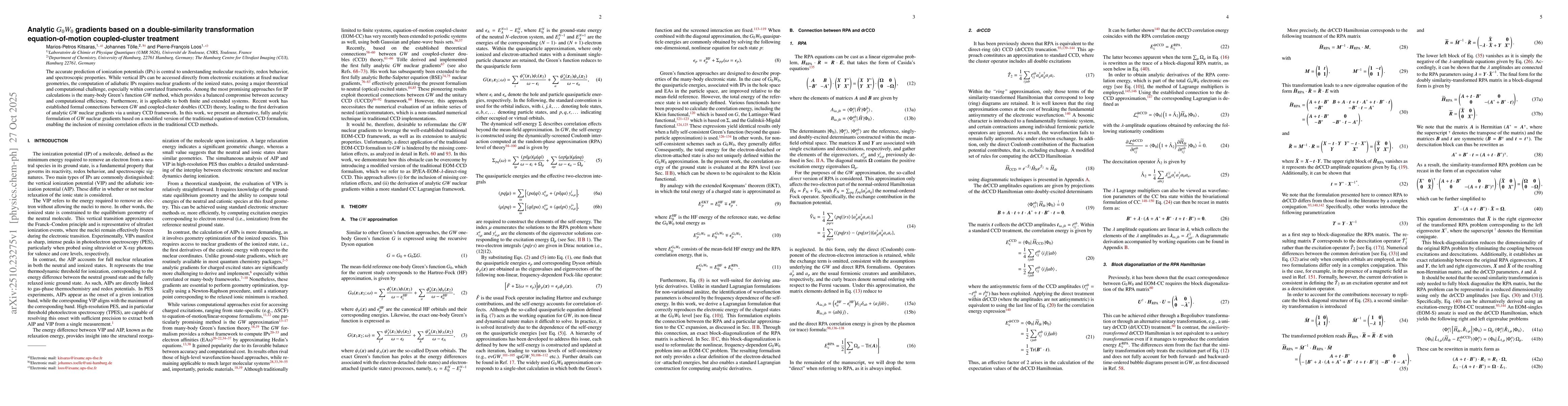 Thumbnail for Analytic $G_0W_0$ gradients based on a double-similarity transformation
  equation-of-motion coupled-cluster treatment