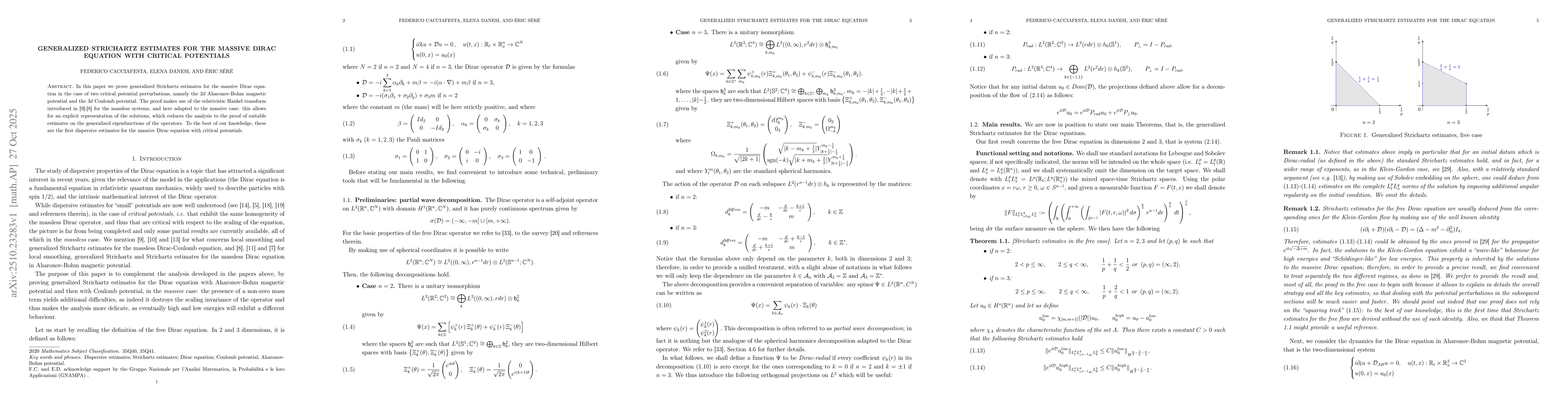 Thumbnail for Generalized Strichartz estimates for the massive Dirac equation with
  critical potentials