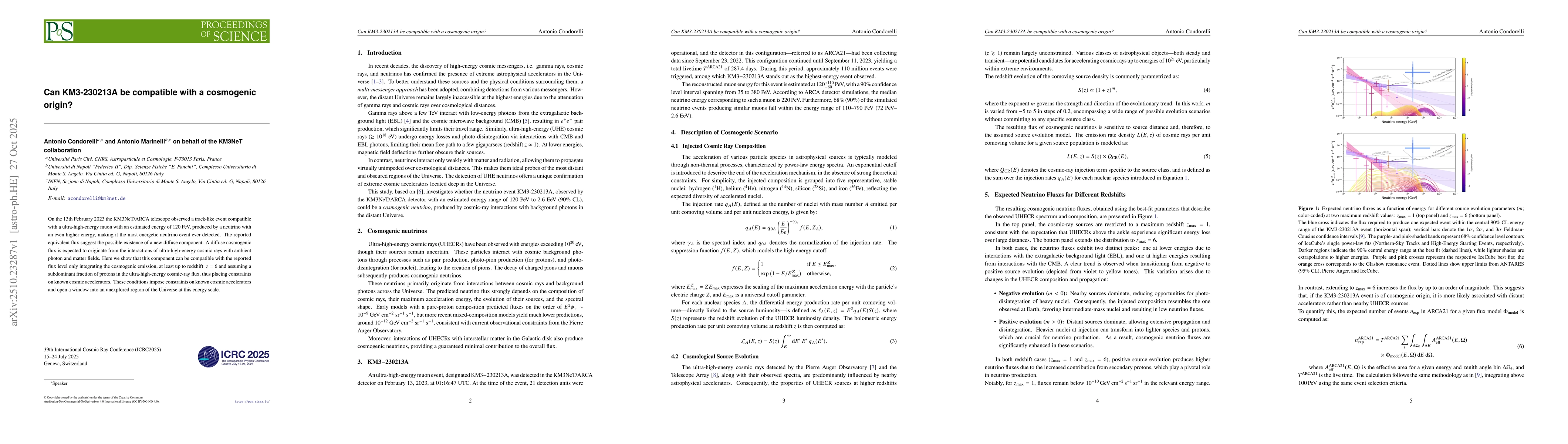 Thumbnail for Can KM3-230213A be compatible with a cosmogenic origin?