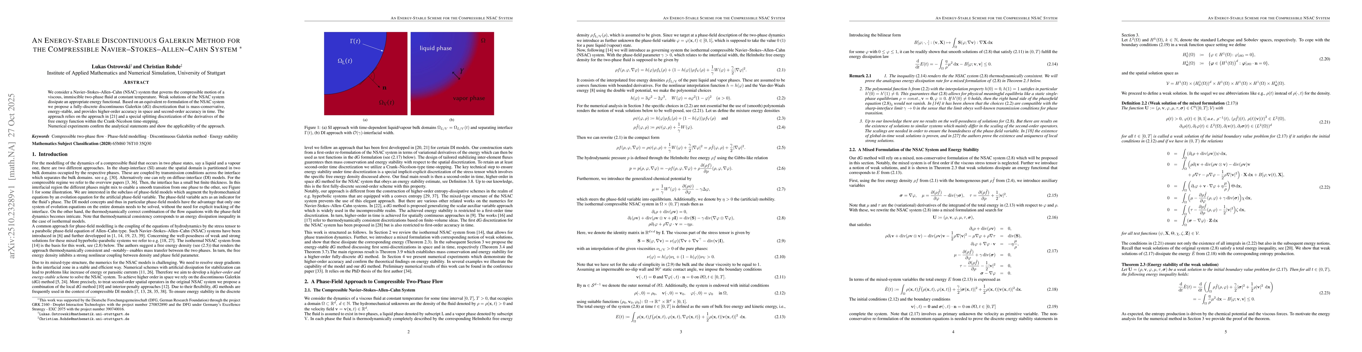 Thumbnail for An Energy-Stable Discontinuous Galerkin Method for the Compressible
  Navier--Stokes--Allen--Cahn System