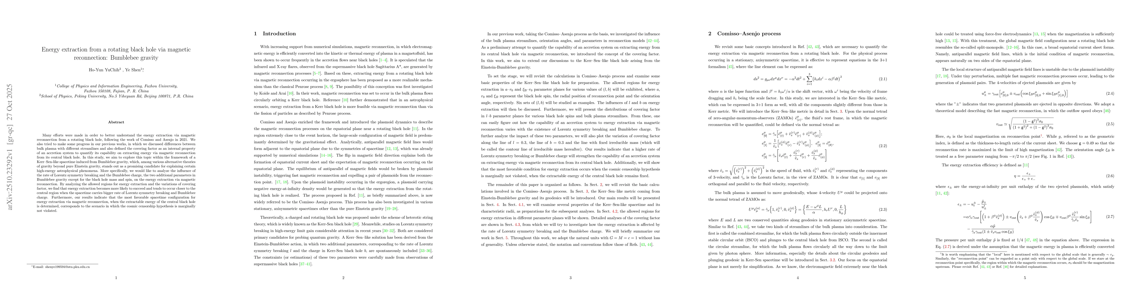 Thumbnail for Energy extraction from a rotating black hole via magnetic reconnection:
  Bumblebee gravity