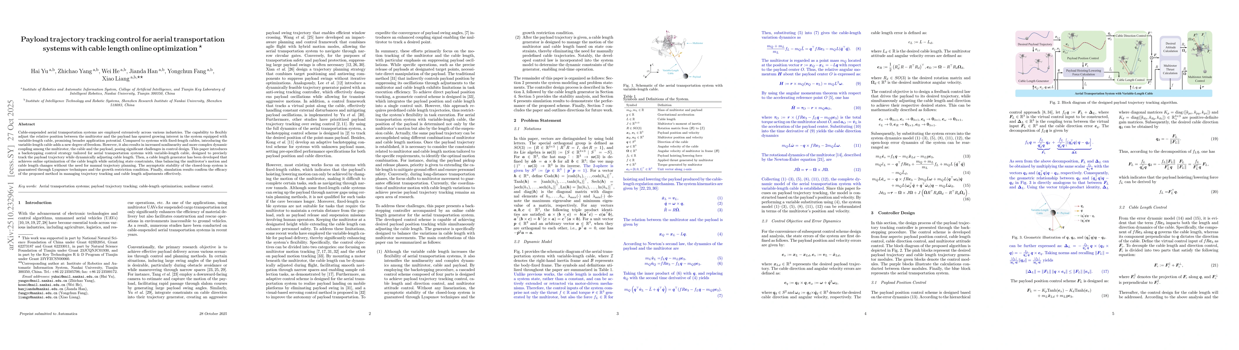 Thumbnail for Payload trajectory tracking control for aerial transportation systems
  with cable length online optimization