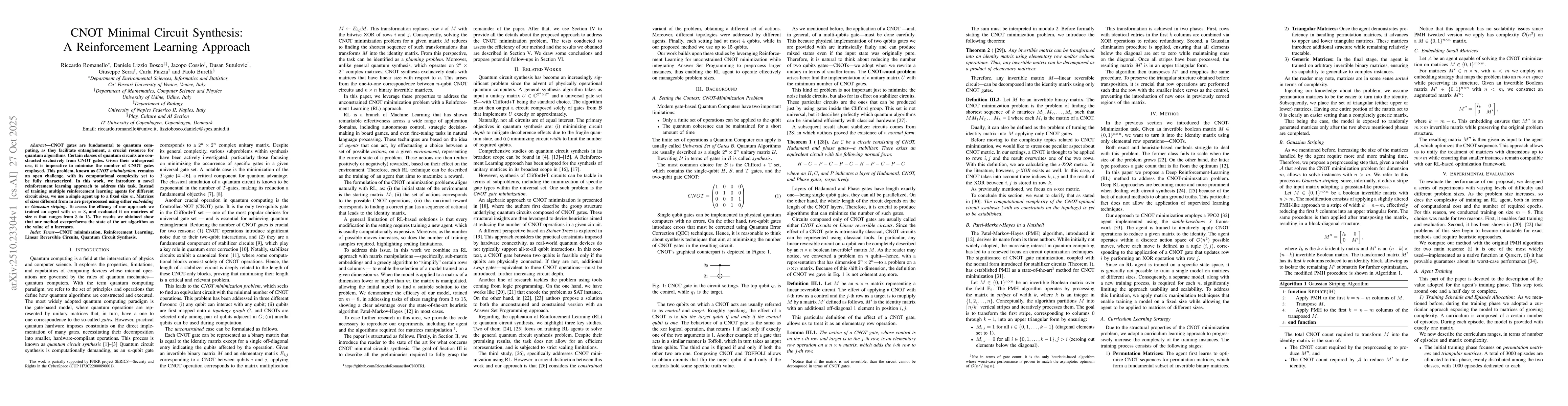 Thumbnail for CNOT Minimal Circuit Synthesis: A Reinforcement Learning Approach