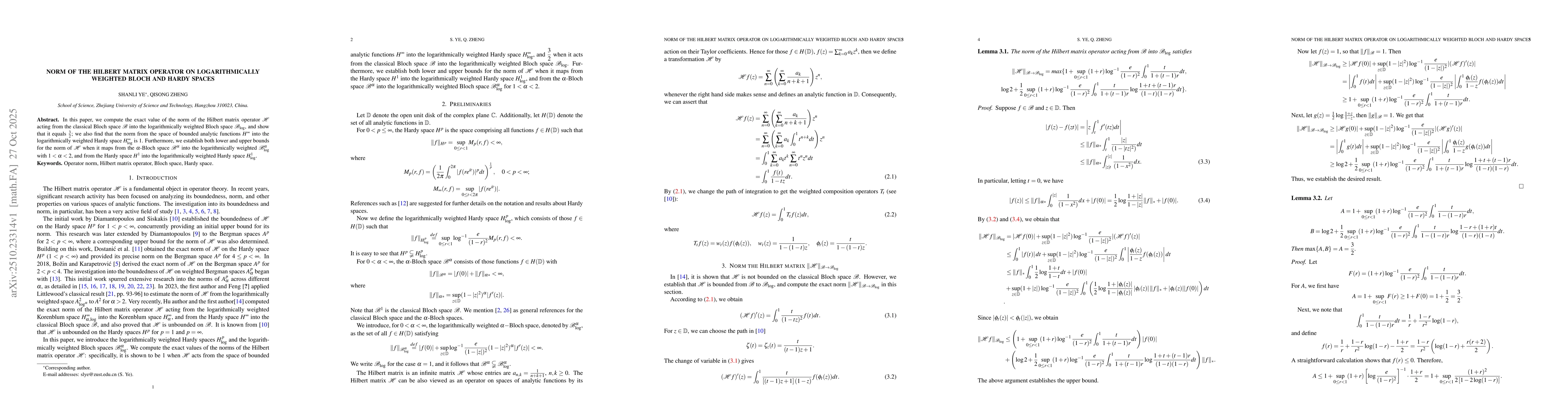 Thumbnail for Norm of the Hilbert matrix operator on logarithmically weighted Bloch
  and Hardy spaces