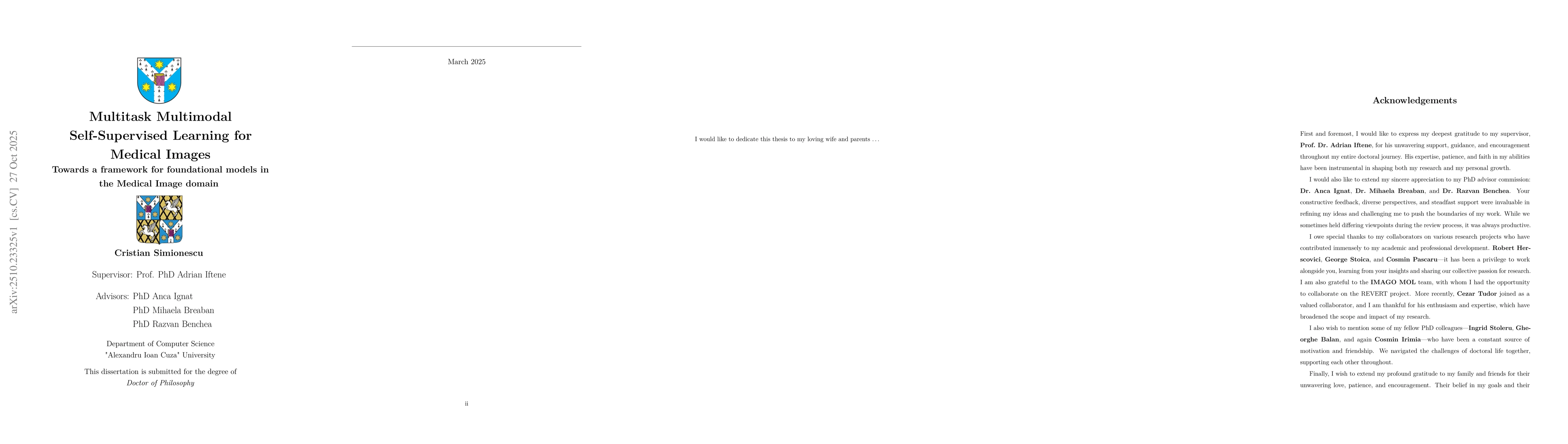 Thumbnail for Multitask Multimodal Self-Supervised Learning for Medical Images
