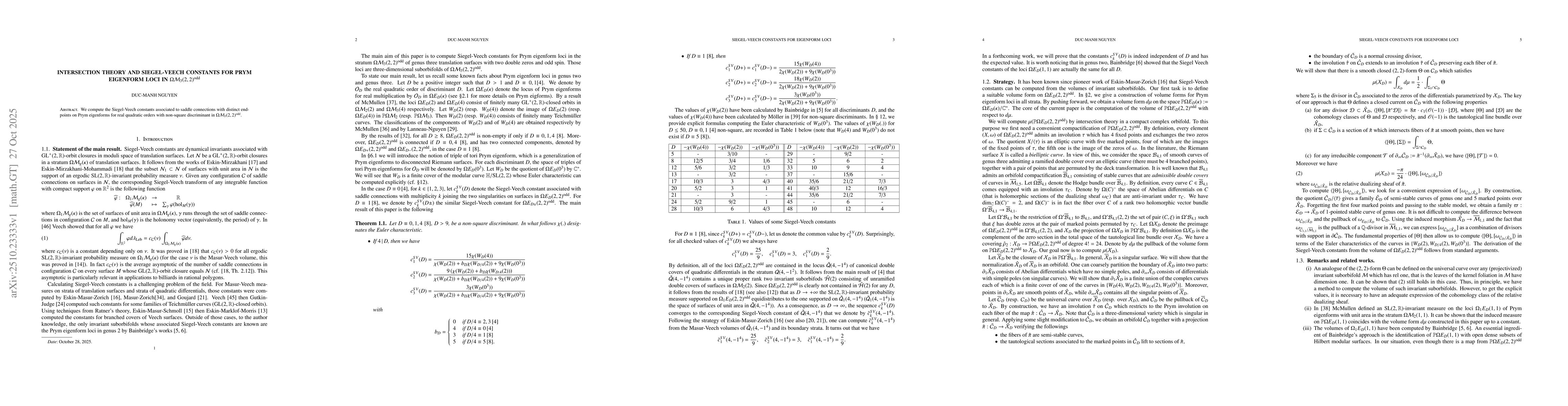 Thumbnail for Intersection theory and Siegel-Veech constant for Prym eigenform loci in
  $ÎŠ\mathcal{M}_3(2,2)^{\rm odd}$