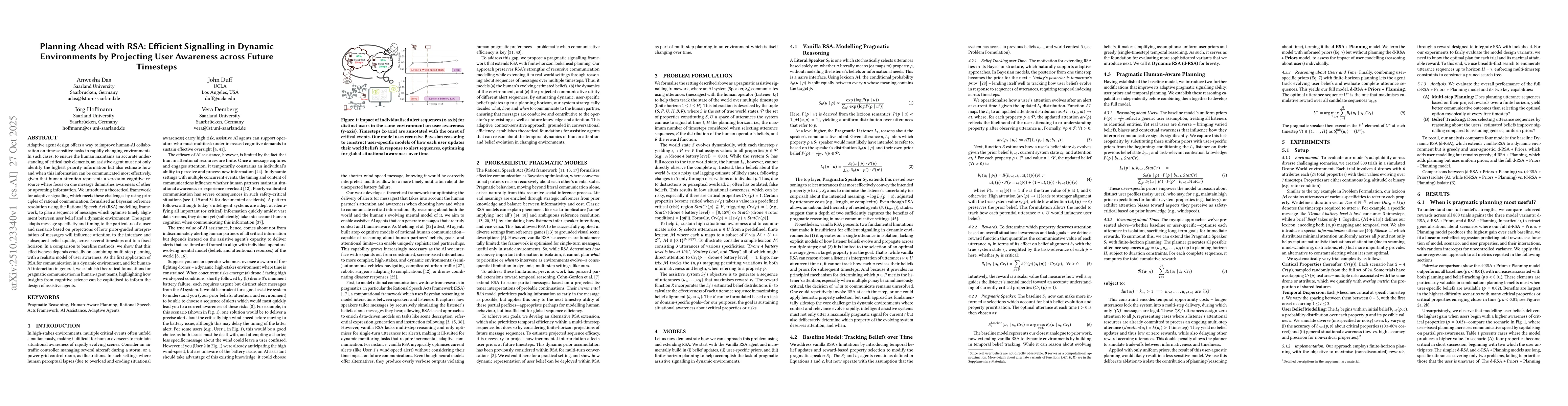 Thumbnail for Planning Ahead with RSA: Efficient Signalling in Dynamic Environments by
  Projecting User Awareness across Future Timesteps