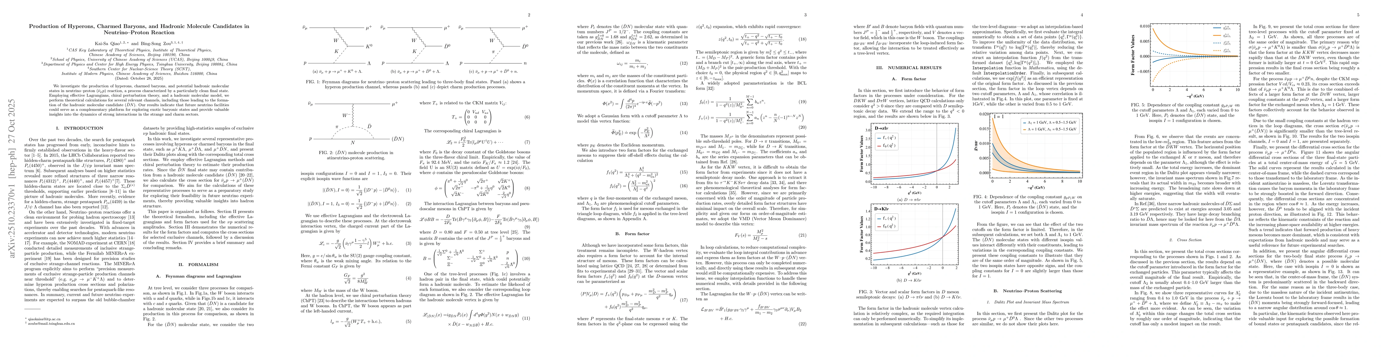 Thumbnail for Production of Hyperons, Charmed Baryons, and Hadronic Molecule
  Candidates in Neutrino-Proton Reaction