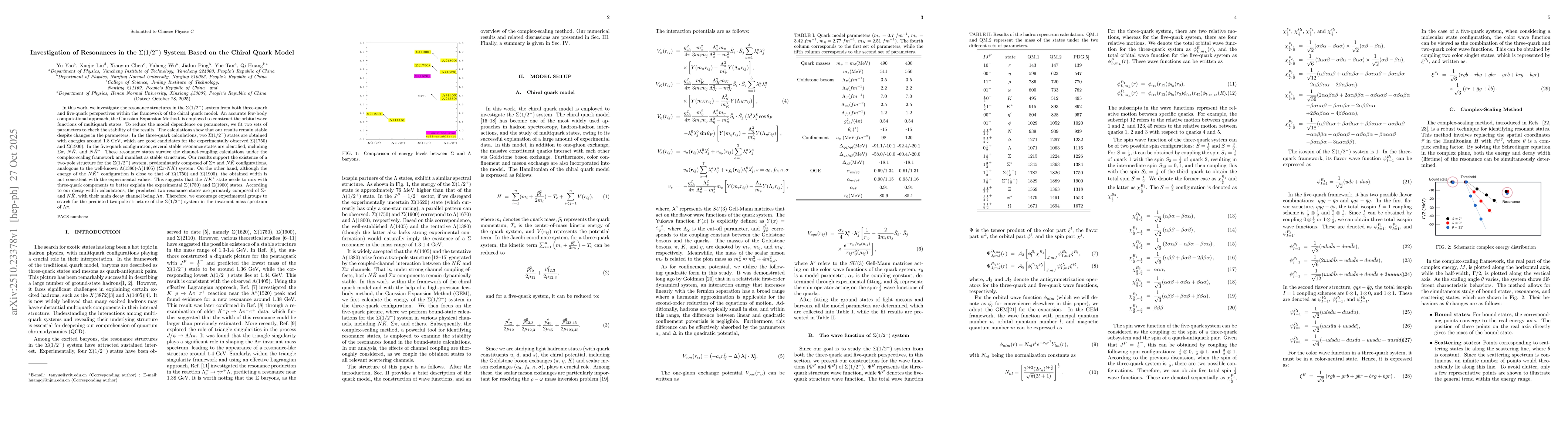 Thumbnail for Investigation of Resonances in the $Σ({1/2}^{-})$ System Based on
  the Chiral Quark Model
