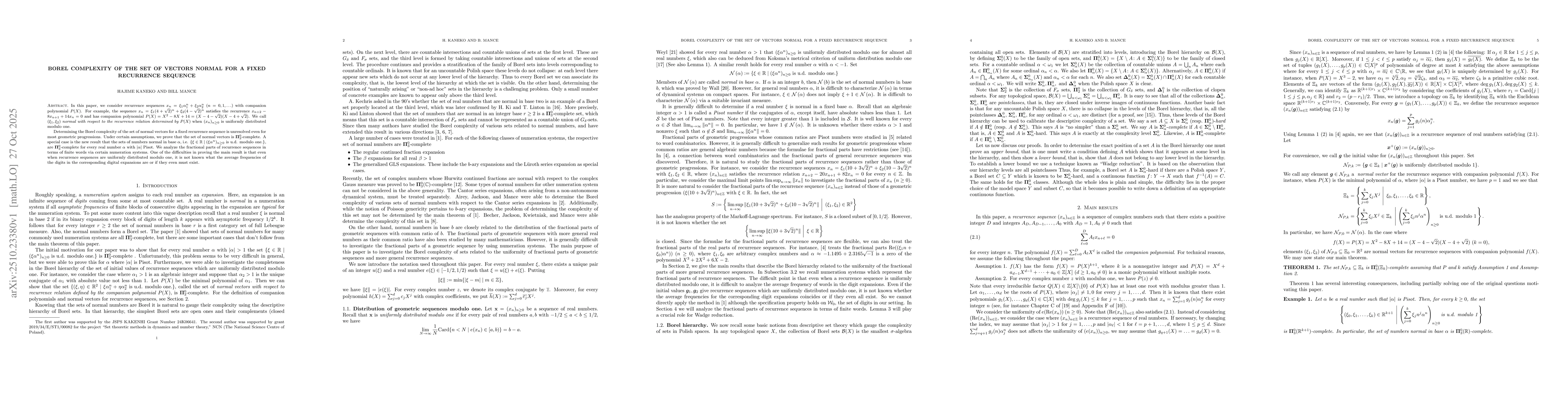 Thumbnail for Borel Complexity of the set of vectors normal for a fixed recurrence
  sequence