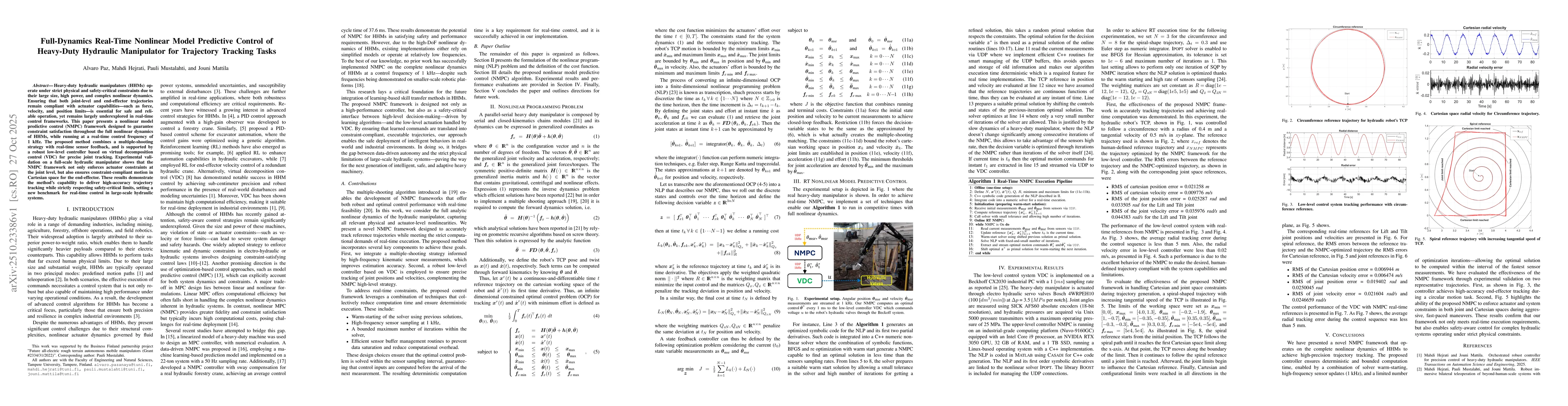 Thumbnail for Full-Dynamics Real-Time Nonlinear Model Predictive Control of Heavy-Duty
  Hydraulic Manipulator for Trajectory Tracking Tasks