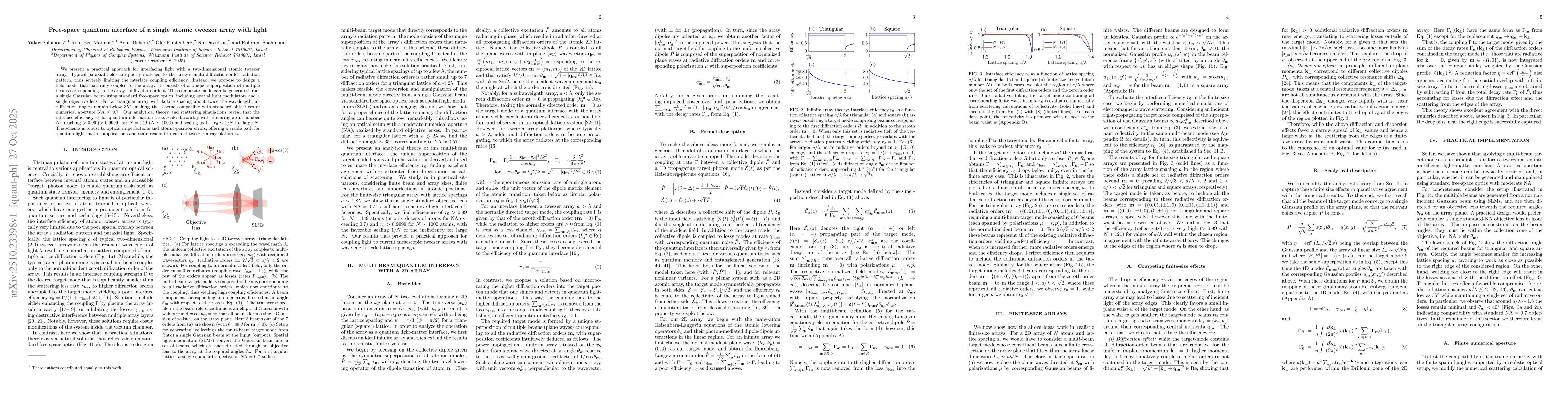 Thumbnail for Free-space quantum interface of a single atomic tweezer array with light