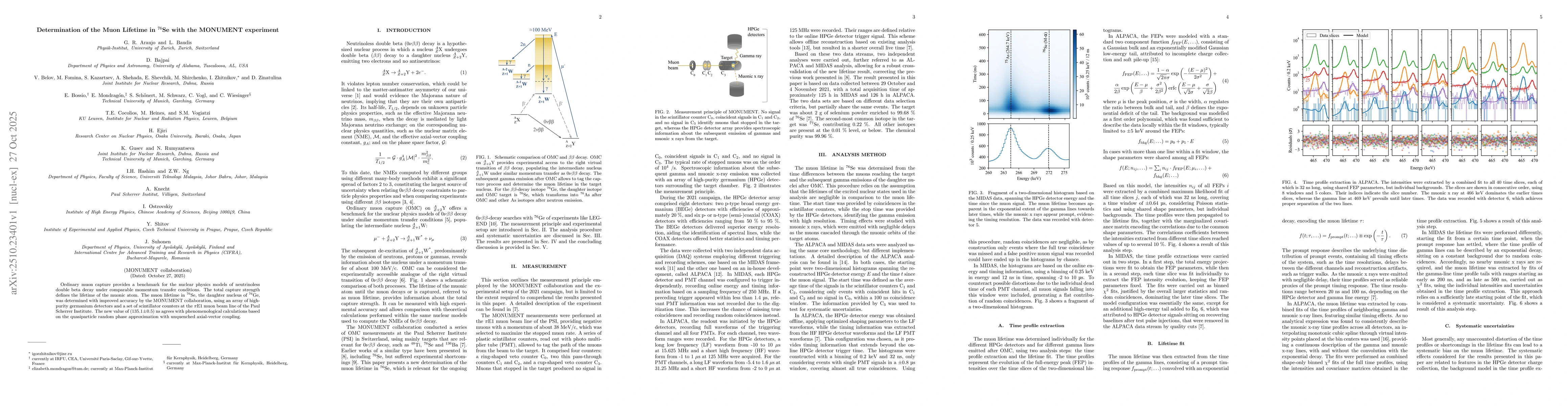 Thumbnail for Determination of the Muon Lifetime in $^{76}$Se with the MONUMENT
  experiment