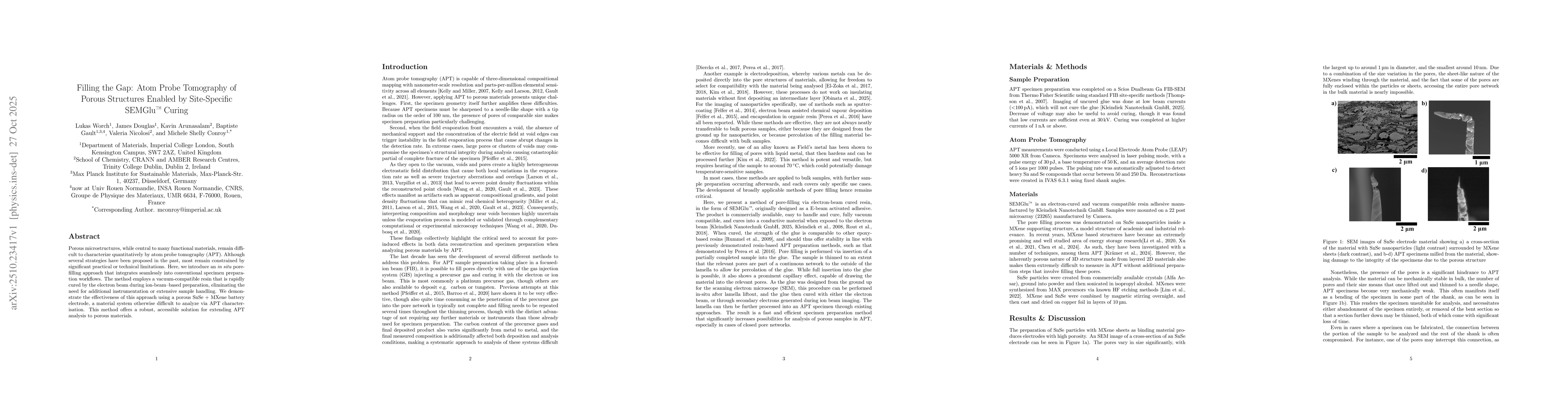 Thumbnail for Filling the Gap: Atom Probe Tomography of Porous Structures Enabled by
  Site Specific SEMGlu Curing