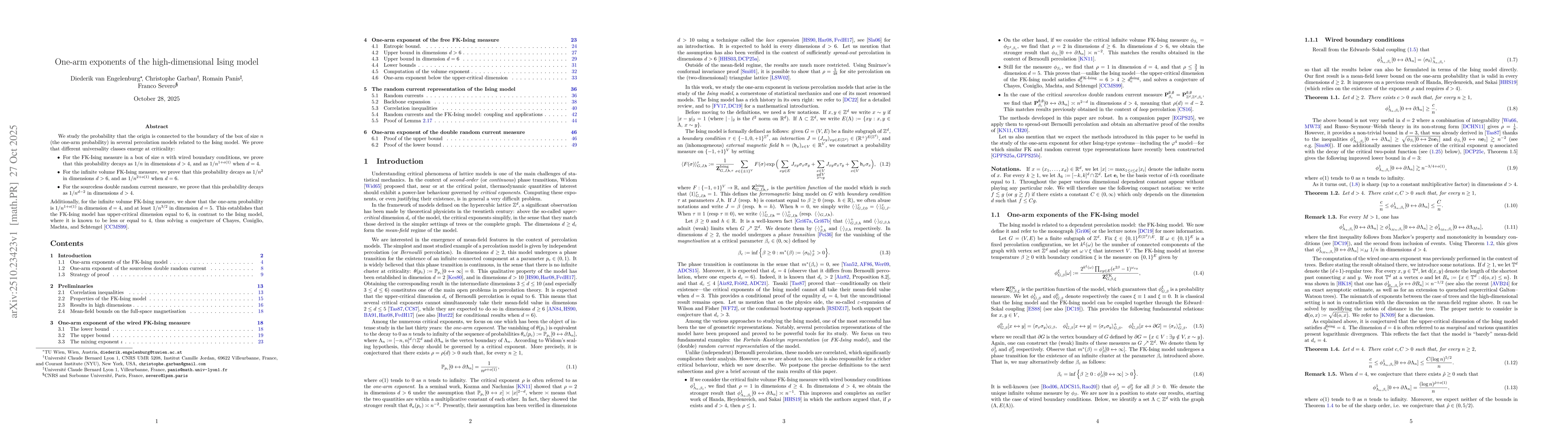 Thumbnail for One-arm exponents of the high-dimensional Ising model