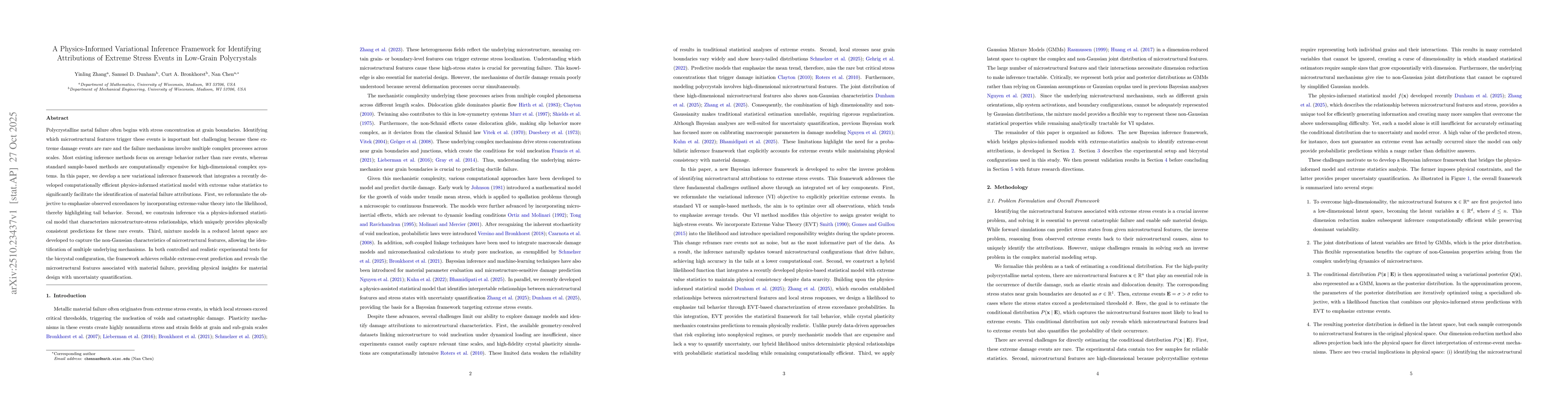 Thumbnail for A Physics-Informed Variational Inference Framework for Identifying
  Attributions of Extreme Stress Events in Low-Grain Polycrystals