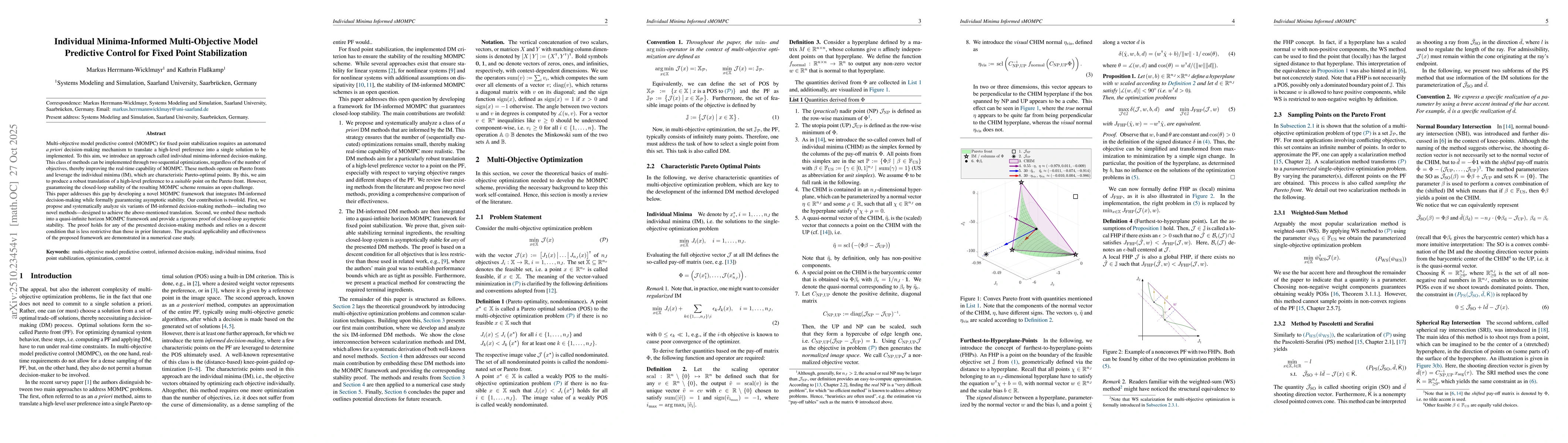 Thumbnail for Individual Minima-Informed Multi-Objective Model Predictive Control for
  Fixed Point Stabilization