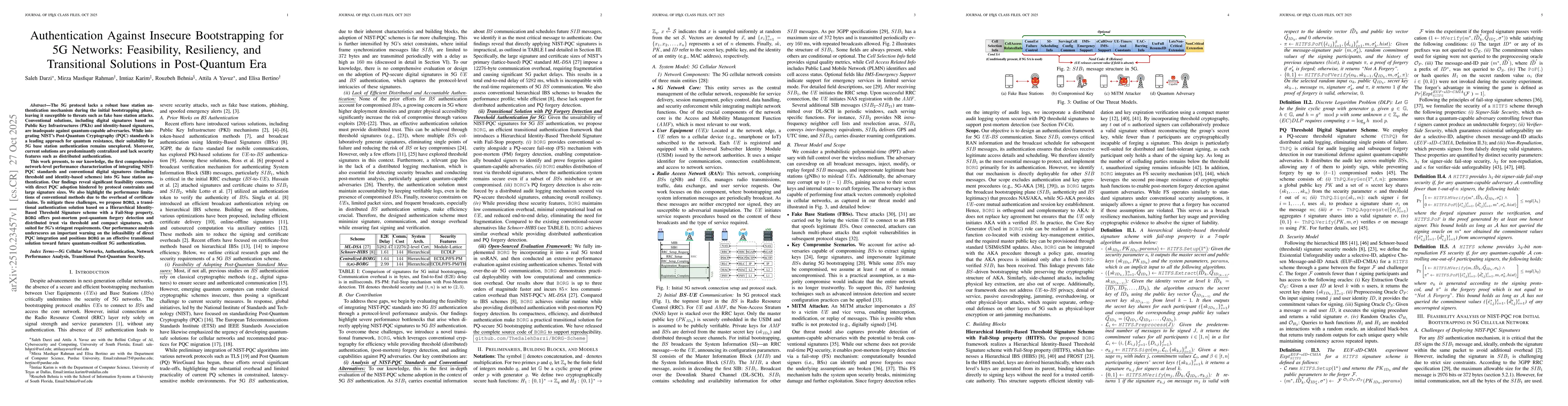 Thumbnail for Authentication Against Insecure Bootstrapping for 5G Networks:
  Feasibility, Resiliency, and Transitional Solutions in Post-Quantum Era
