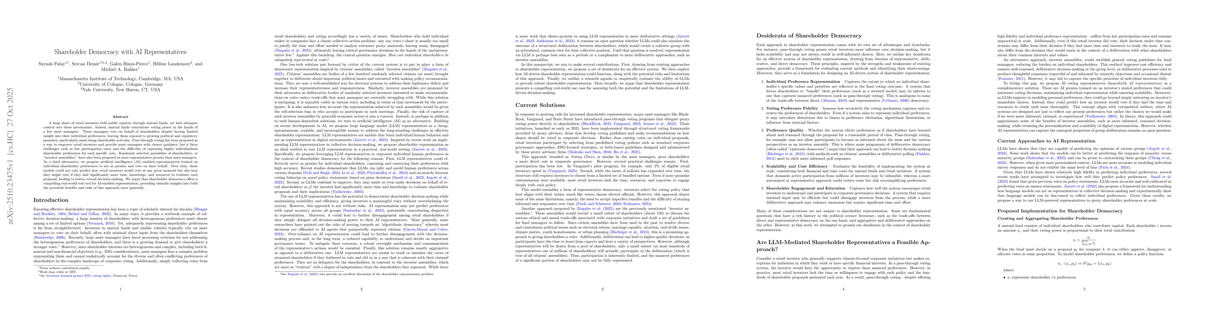 Thumbnail for Shareholder Democracy with AI Representatives