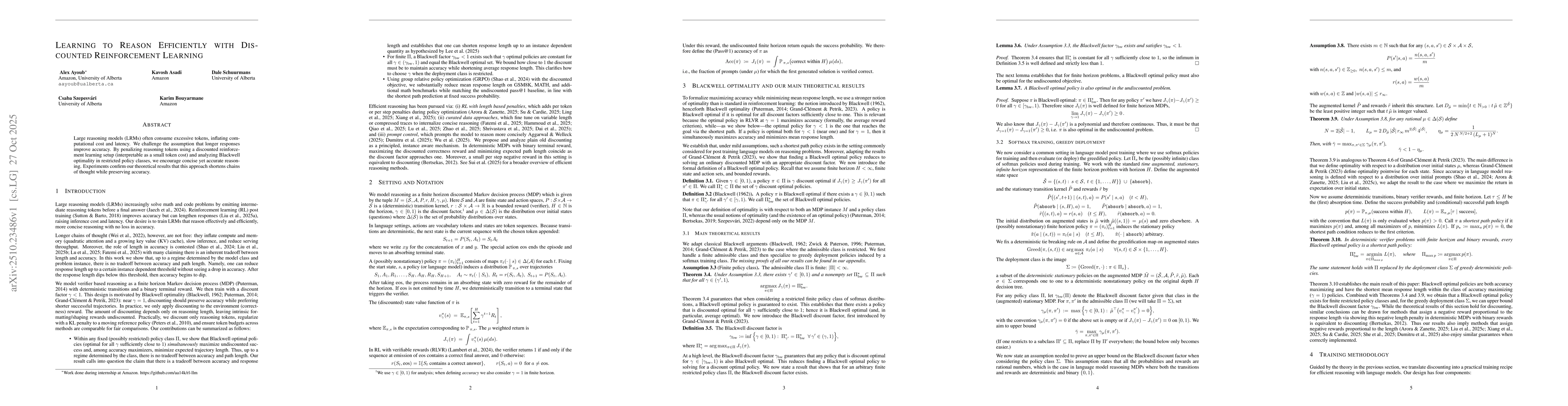 Thumbnail for Learning to Reason Efficiently with Discounted Reinforcement Learning