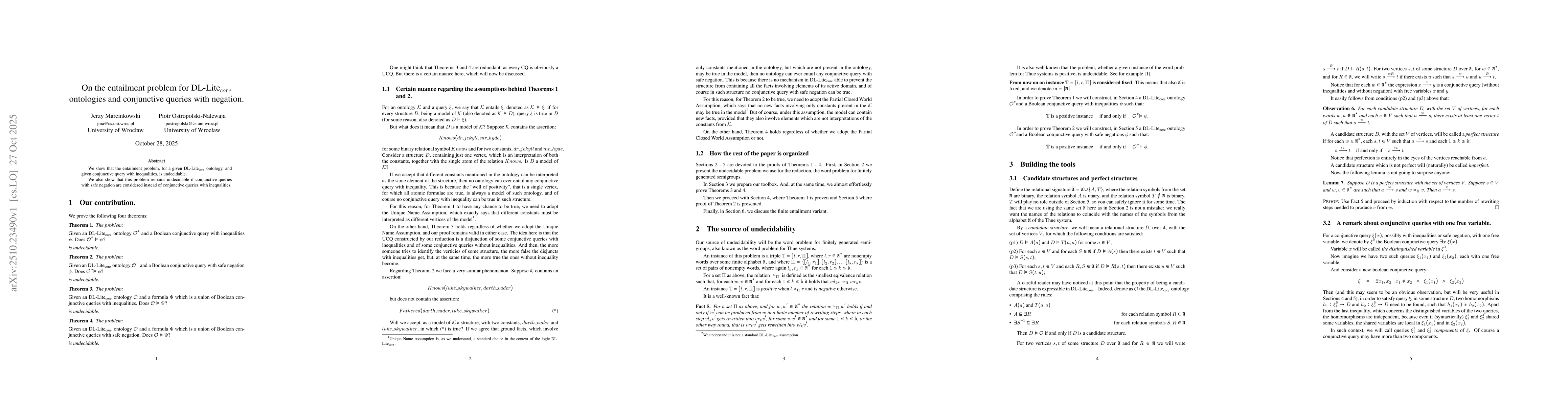 Thumbnail for On the entailment problem for DL-Lite$_{core}$ ontologies and
  conjunctive queries with negation