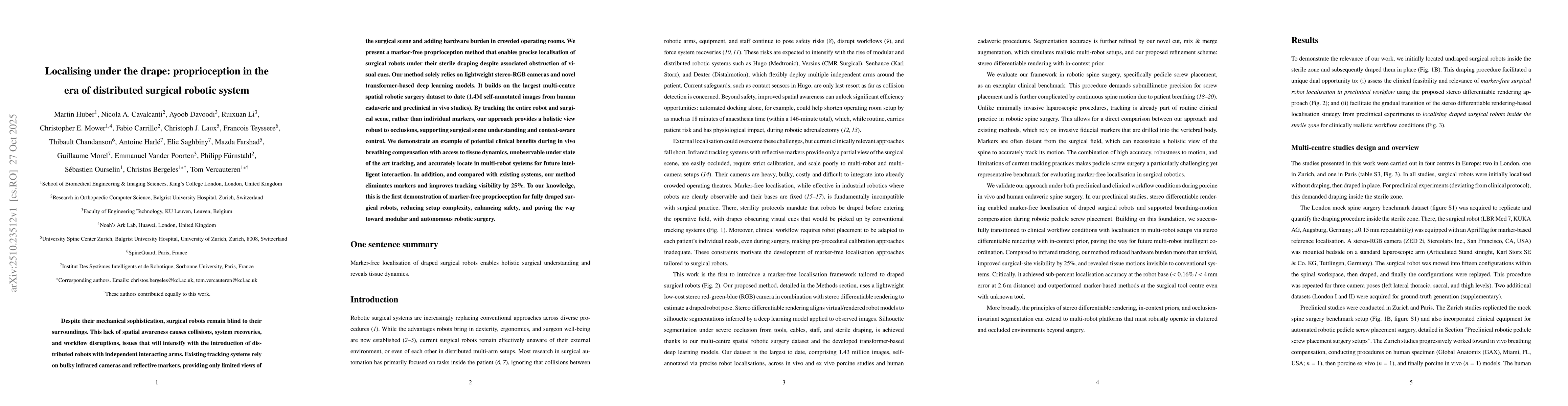 Thumbnail for Localising under the drape: proprioception in the era of distributed
  surgical robotic system