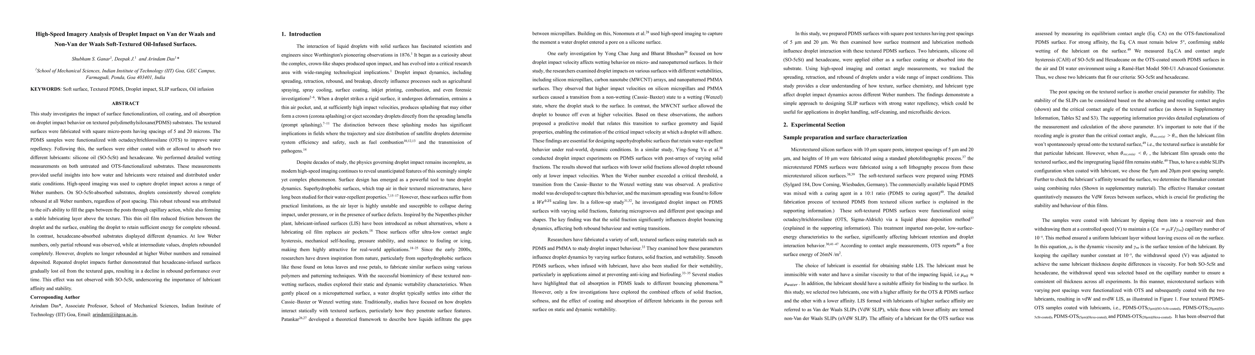 Thumbnail for High-Speed Imagery Analysis of Droplet Impact on Van der Waals and
  Non-Van der Waals Soft-Textured Oil-Infused Surfaces