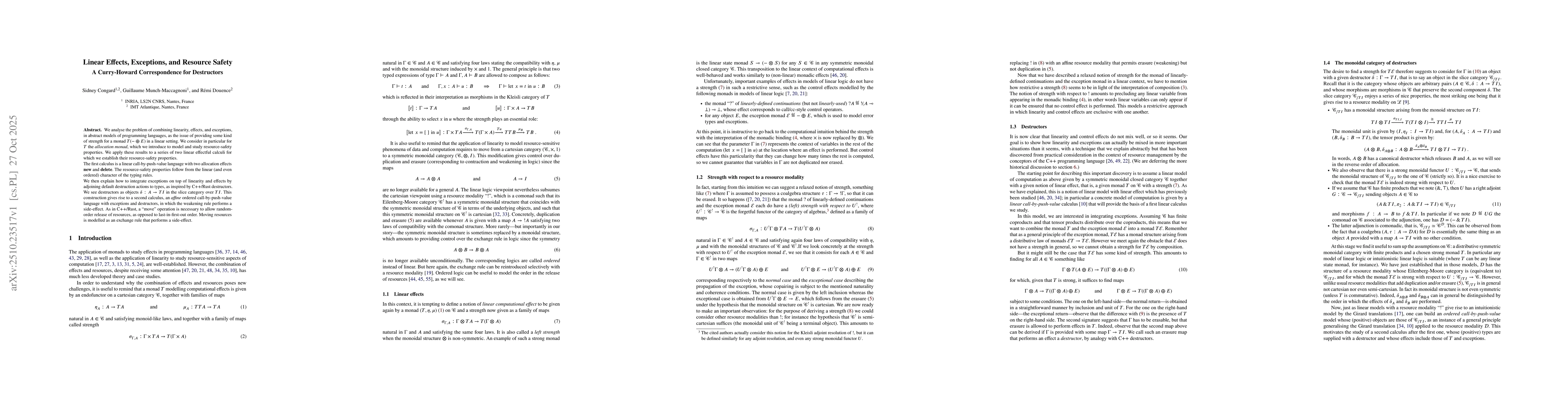 Thumbnail for Linear effects, exceptions, and resource safety: a Curry-Howard
  correspondence for destructors