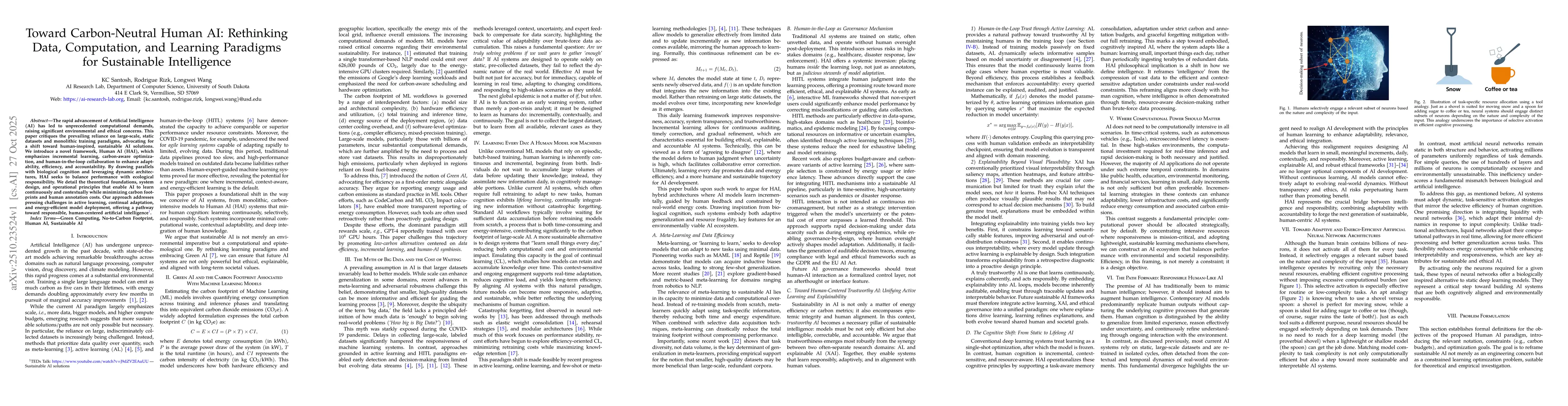 Thumbnail for Toward Carbon-Neutral Human AI: Rethinking Data, Computation, and
  Learning Paradigms for Sustainable Intelligence