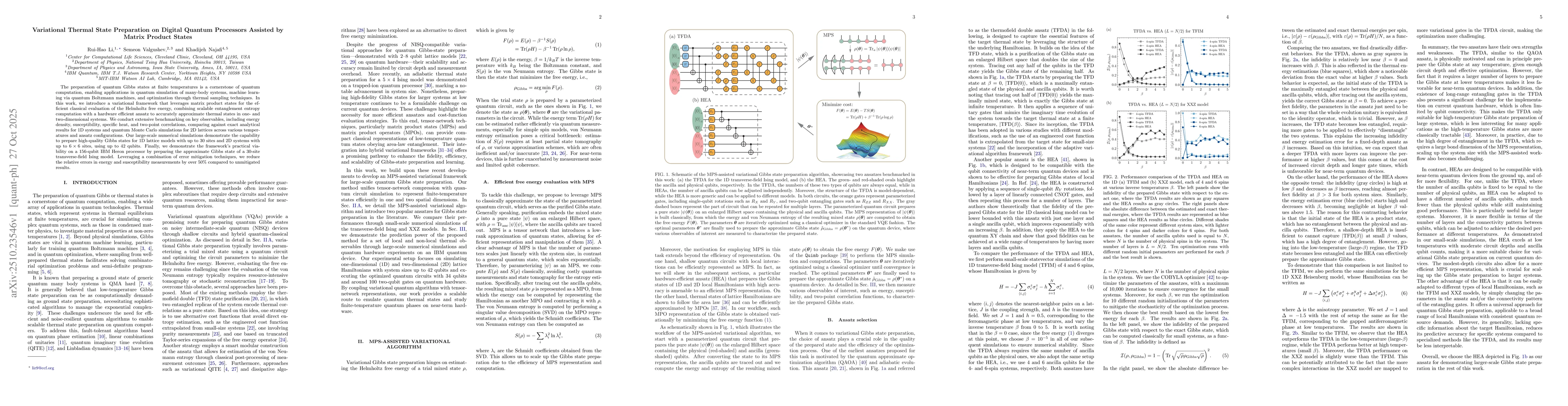 Thumbnail for Variational Thermal State Preparation on Digital Quantum Processors
  Assisted by Matrix Product States