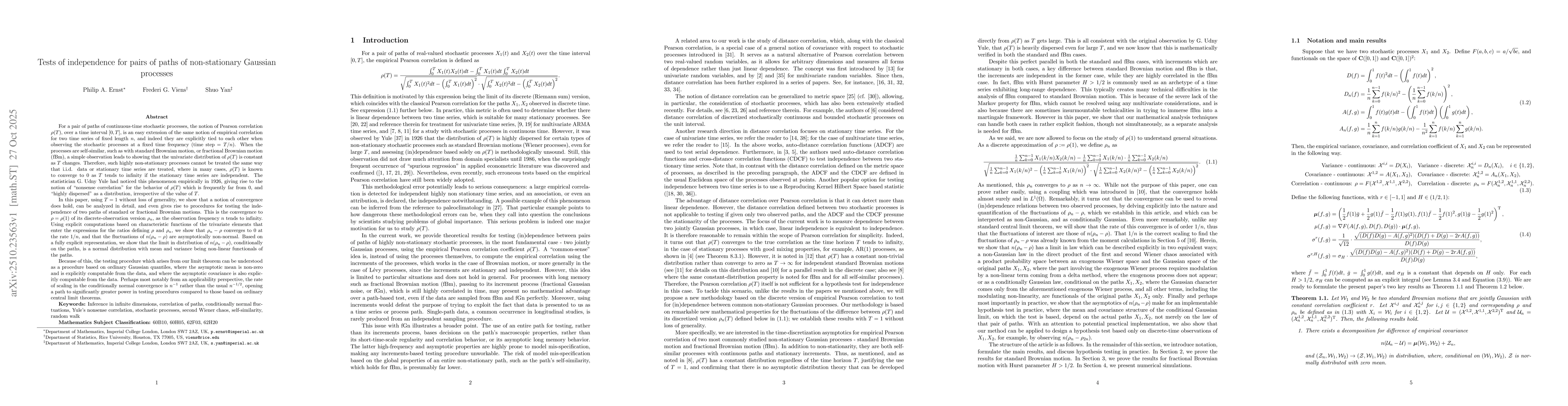 Thumbnail for Tests of independence for pairs of paths of non-stationary Gaussian
  processes